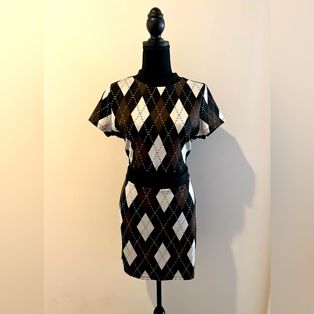 H&M Black and White Argyle Mini Dress